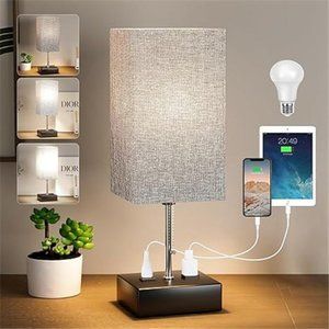 3Color Temperature Bedside Lamp with USB Port &AC Outlet Table Lamps for Bedroom